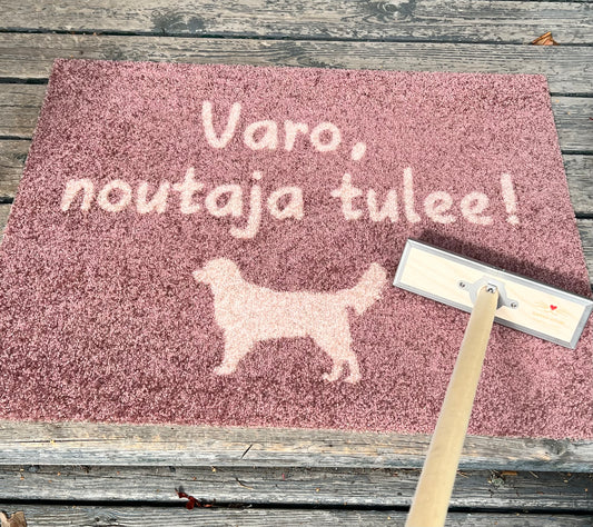 Karva-apuri, puhdistat havunneulaset ja karvat tehokkaasti pois eteisen matoilta.